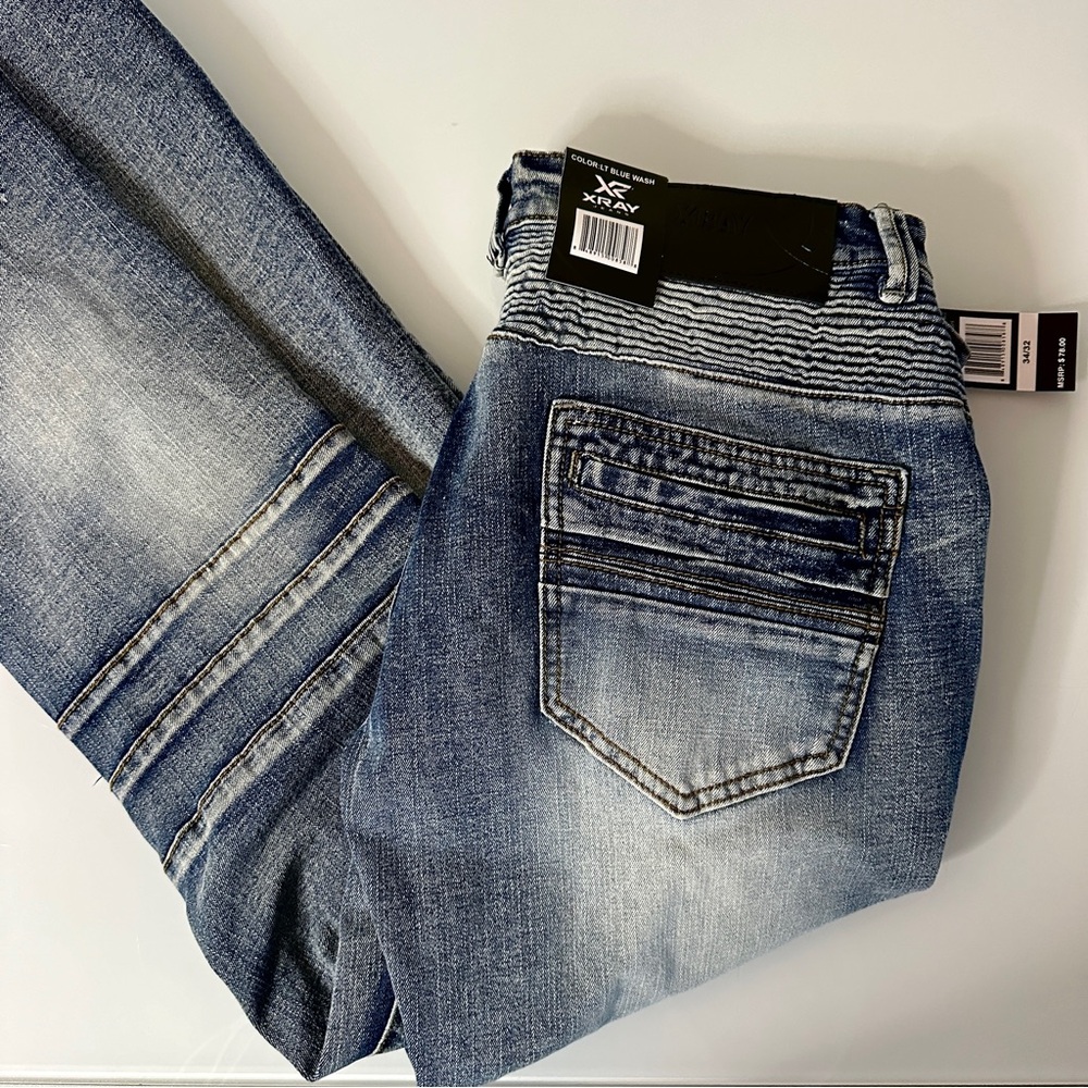 XRAY Stretch Moto Jeans W 34/32 Lt Blue Wash Bikercore - Picture 3 of 9